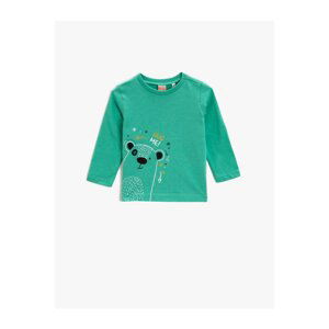 Koton Boy Green Long Sleeve T-Shirt Printed Cotton