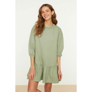 Trendyol Khaki Raglan Sleeve Detailed Frilly Knitted Dress