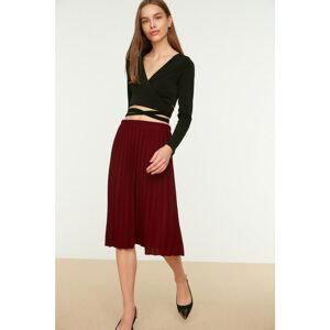 Trendyol Claret Red Pleated Knitted Skirt