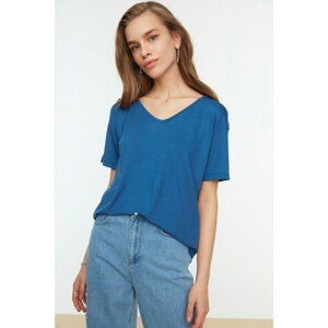 Trendyol Indigo Bias Detail Basic Knitted T-Shirt