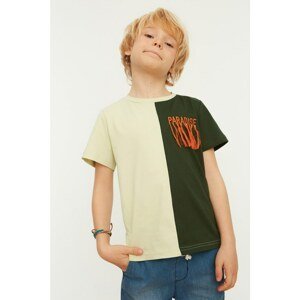 Trendyol Khaki Embroidered Color Block Boy Knitted T-Shirt