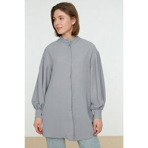 Trendyol Gray Judge Collar Hidden Pat Smocking Detailed Woven Shirt