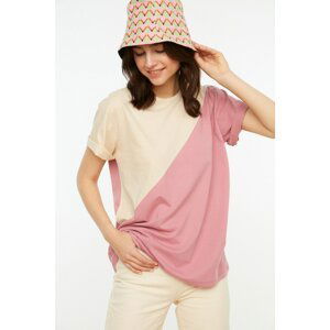 Trendyol Pink Color Block Boyfriend Pattern Knitted T-Shirt