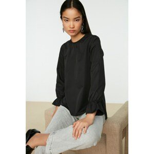 Trendyol Black Crew Neck Ruffle and Slit Detailed Front Short Back Long Tunic