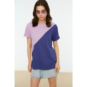 Trendyol Purple Color Block Boyfriend Pattern Knitted T-Shirt