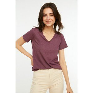 Trendyol Purple Single Jersey V-Neck Basic Knitted T-Shirt