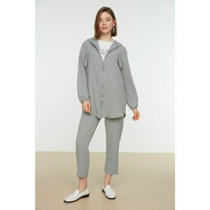 Trendyol Gray Hooded Zipper Detailed Woven Bottom-Top Set