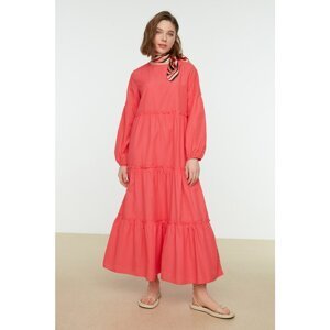 Trendyol Coral Crew Neck Ruffle Detailed Woven Dress