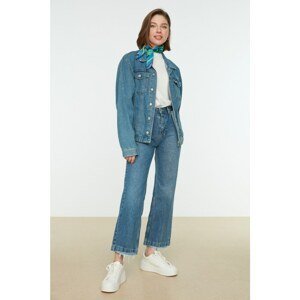 Trendyol Blue 100% Cotton High Waist Jeans with Button Closure