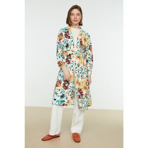 Trendyol Ecru Patterned Belted Shawl Collar Woven Kimono&Caftan