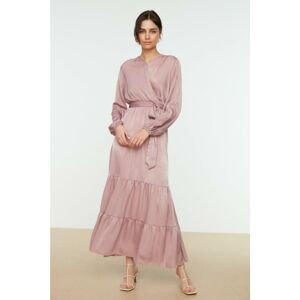 Trendyol Dried Rose Belted Double Breasted Collar Satin Woven Evening Dress