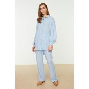 Trendyol Light Blue Long Back Wide Leg Shirt-Pants Weave Suit