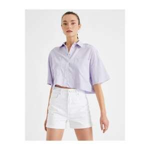 Koton Women's Purple Crop Shirt Short Sleeve