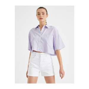 Koton Women's Purple Crop Shirt Short Sleeve