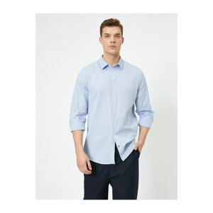 Koton Men's Blue Classic Collar Textured Fabric Slim Fit Smart Shirt