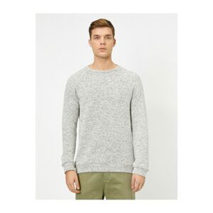 Koton Men's Gray Crew Neck Muline Fabric Seasonal Slim Fit Sweater