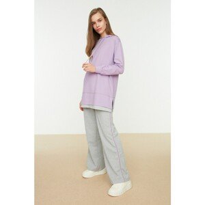 Trendyol Lilac Hooded T-Shirt Pull-out Detail Wide Leg Welt Knitted Tracksuit Set