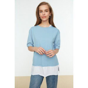 Trendyol Light Blue Single Jersey Piece Detailed Boyfriend Knitted T-Shirt