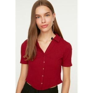 Trendyol Claret Red Crop Corduroy Knitted Blouse