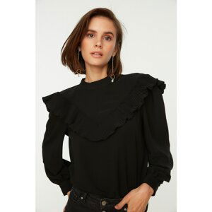 Trendyol Black Ruffle Collar Detailed Flowy Blouse