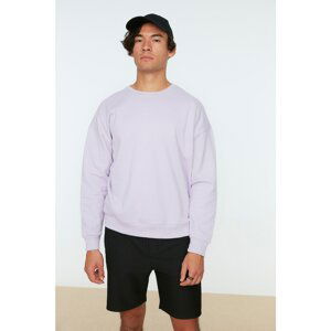 Trendyol Lilac Men's Oversize/Wide Cut Crew Neck Sweatshirt with Printed Fleece inner back