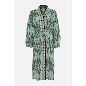 Trendyol Ethnic Pattern Belted Maxi Weave Kimono & Kaftan 100% Cotton With Accessory Accessories