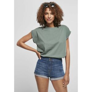 Women's T-shirt with an extended shoulder in light leaf color