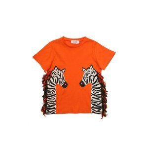 Trendyol Orange Tasseled Printed Girl Knitted T-Shirt
