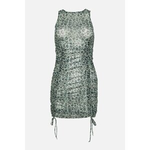 Trendyol Green Leopard Patterned Pleated Tulle Beach Dress