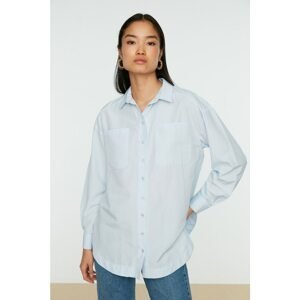 Trendyol Blue Double Pocket Slit Detailed Woven Shirt