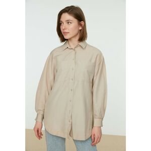 Trendyol Stone Double Pocket Slit Detailed Shirt Shirt