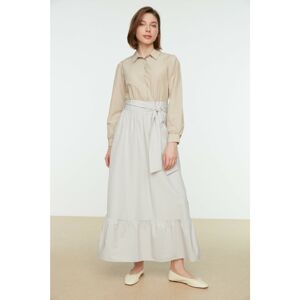 Trendyol Beige Belted Shirt Collar Button Detailed Woven Dress