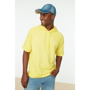 Trendyol Yellow Men's Oversize Hooded Short Sleeve Sweatshirt