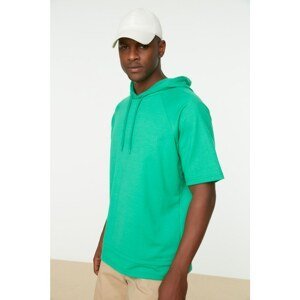 Trendyol Green Men's Oversize Hooded Short Sleeve Sweatshirt