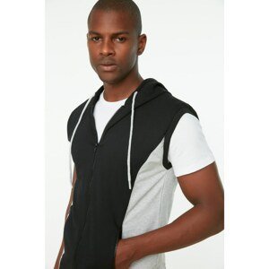 Trendyol Black Men Regular Fit Hooded Paneled Zipper Sweatshirt