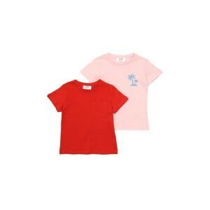 Trendyol Red-Pink 2-Pack Printed Girl's Knitted T-Shirt