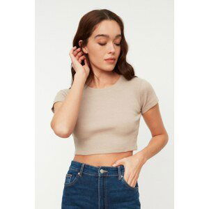 Trendyol Beige Crop Knitted Blouse