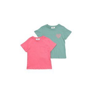 Trendyol Mint-Fuchsia 2-Pack Printed Girl's Knitted T-Shirt