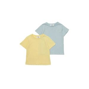 Trendyol Yellow-Light Blue 2-Pack Basic Girls' Knitted T-Shirt