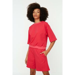 Trendyol Fuchsia Short Sleeve Slim Knitted Sweatshirt