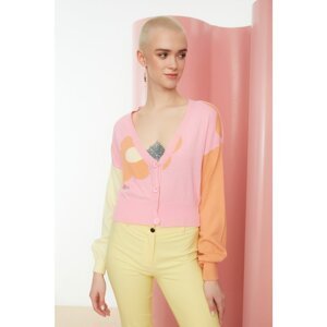 Trendyol Pink Floral Jacquard Knitwear Cardigan