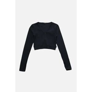 Trendyol Navy Blue Crop Corduroy and Zipper Finger-Cut Detailed Knitted Blouse