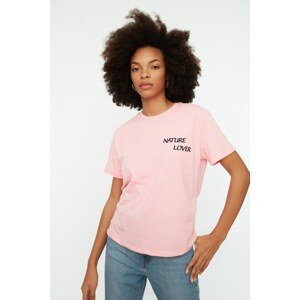 Trendyol Pink Printed Semi-Fitted Knitted T-Shirt