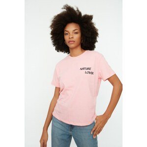Trendyol Pink Printed Semi-Fitted Knitted T-Shirt