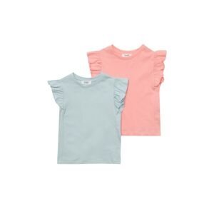 Trendyol Blue-Multi-color 2-Pack Ruffled Girls' Knitted T-Shirt
