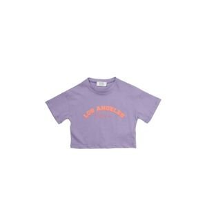 Trendyol Lilac Printed Girl's Crop Knitted T-Shirt