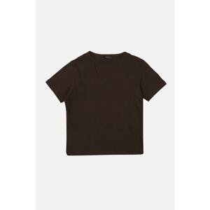 Trendyol Brown Choker Collar Basic Knitted T-Shirt