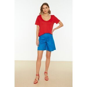 Trendyol Red Viscose Blend V-Neck Basic Knitted T-Shirt