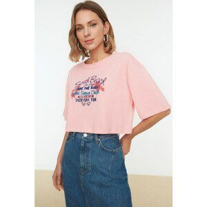 Trendyol Pink Printed Crop Knitted T-Shirt