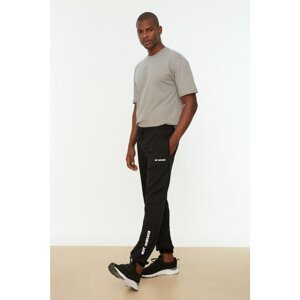 Trendyol Men's Black Regular/Regular Cut, Text and Print Jogger Sweatpants with Elastic Legs.